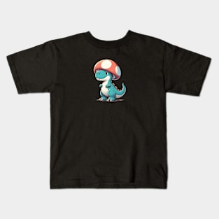 Kawaii simple Mushroom Hat Dinosaur Tyrannosaurus Kids T-Shirt